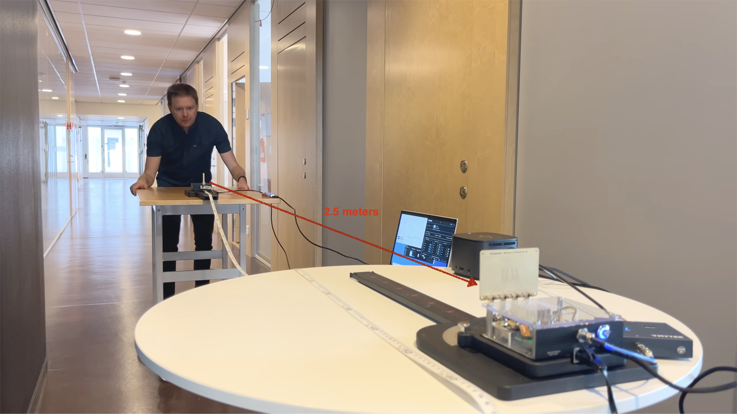 Image 4: Outdoor measurements at distances to 250 centimeters. The graph also demonstrates the decrease in received signal power as distance increases (screenshots from Prof. Björnson’s video). 